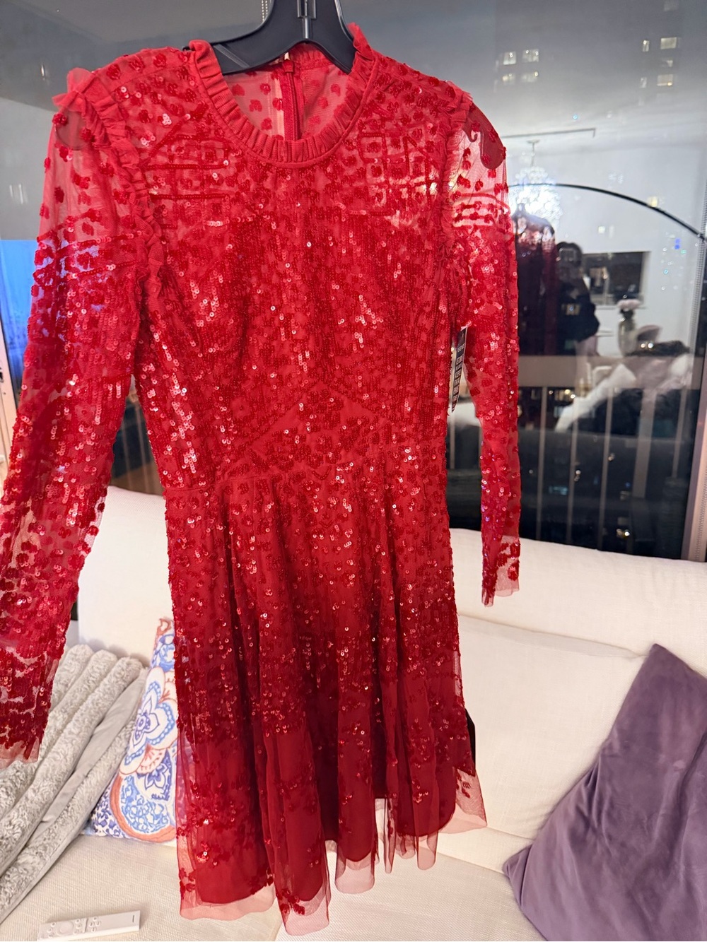Needle and Thread Aurora Mini Dress - Cherry Red - Picture 6 of 8